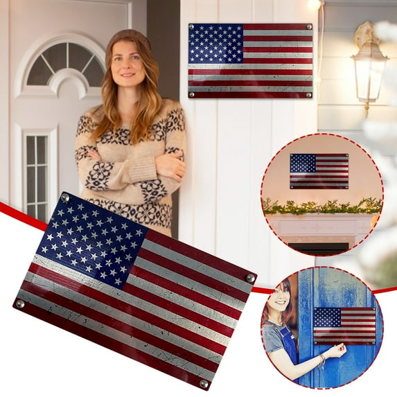 AURIGATE Tactical USA American Flag Tin Sign Rustic Vintage Patriotic Us Flags Vintage Metal Tin Signs for Men Women Wall Art Decor for Home Bars Clubs Cafes 8x12 Inch