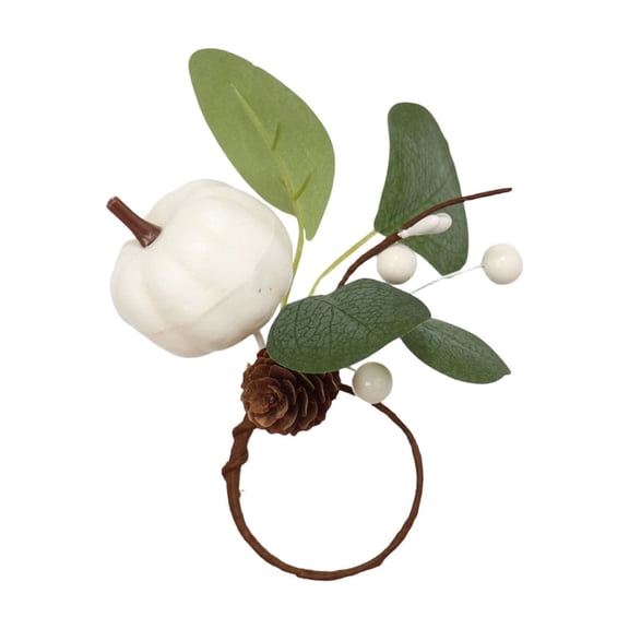 AURIGATE Thanksgiving Napkin Rings, White Pumpkin Leaf Design, 4.7 inch Plastic Table Decor for Holiday Dining