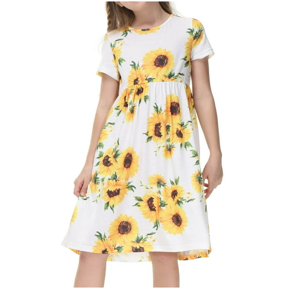 AURIGATE Toddler Baby Girl Dress Toddler Kids Baby Girls Fashion Cute Short Sleeve Flowers Pattern Princess Dress