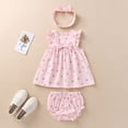 thumbnail image 1 of AURIGATE Toddler Baby Girl Dress Toddler Kids Girls Summer Flowers Print Pattern Outfit Bow Headwear Three-piece, 1 of 5