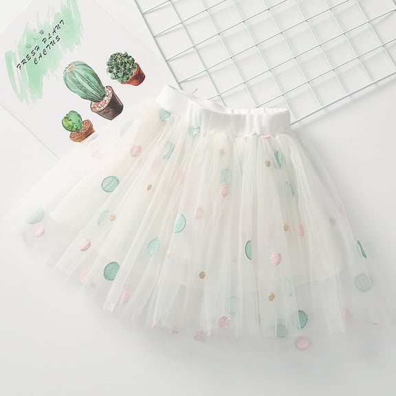 AURIGATE Toddler Baby Girl Skirt Toddler Girls Cute Party Dance Costume Solid Color Net Yarn Crimping Flowers Embroidery Tulle Skirt