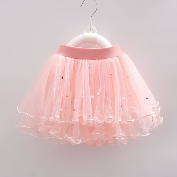 AURIGATE Toddler Baby Girl Skirt Toddler Girls Cute Party Dance Costume Splice Solid Color Net Yarn Crimping Pearl Sequins Tulle Skirt