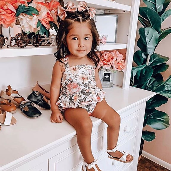 AURIGATE Toddler Girls Floral Strap Button Vest Tops + Shorts Outfits Set, Pink, 3-4 Years