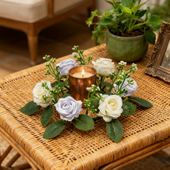 AURIGATE Valentine's Day Artificial Rose Candle Rings Wreaths,Rose Garland for Pillar Candleholders Wedding Centerpiece Party Home Table Decor,Valentine's Day Atmosphere Maker