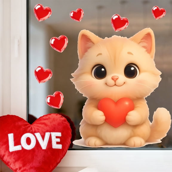 AURIGATE Valentines Day Stickers Lovely Patterns Stickers,Cute Cat Decals Suit For Doors Windows And Walls Valentines Day Atmospheres Decoration