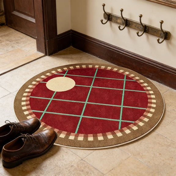 AURIGATE Vintage Round Geometric Doormat, 15.74 Inch Retro Style Polyester Floor Mat