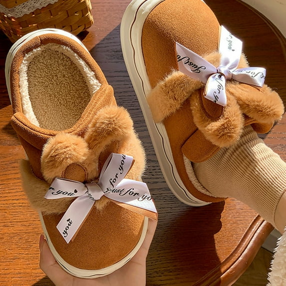 AURIGATE Women Cute Rabbit Ear Plush Slippers House Non-Slip Fluffy Bunny Slipper Indoor Warm Plush Animal Shoes