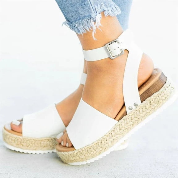 AURIGATE Women Open Toe Espadrille Flatform Platform Fashion Jute Wedge Fisherman Upper Sandals with Adjustable Ankle Strap