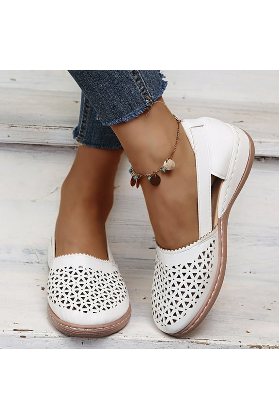 Women's Slip On Loafers Leather Low Heels Hollow Out Mule Walking Shoes Sandals Oxfords Soft Comfortable Anti Slip Flats Platform Loafers Sneakers