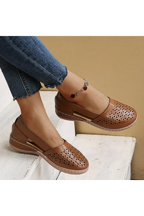 Women's Slip On Loafers Leather Low Heels Hollow Out Mule Walking Shoes Sandals Oxfords Soft Comfortable Anti Slip Flats Platform Loafers Sneakers