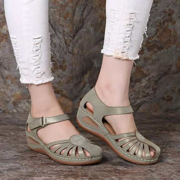 AURIGATE Women's Summer Closed Toe Sandals Casual Bohemia Gladiator Hollow Wedge Sandals Comfortable Ankle Strap Womens Sandles Outdoor Non-Slip Platform Sandals