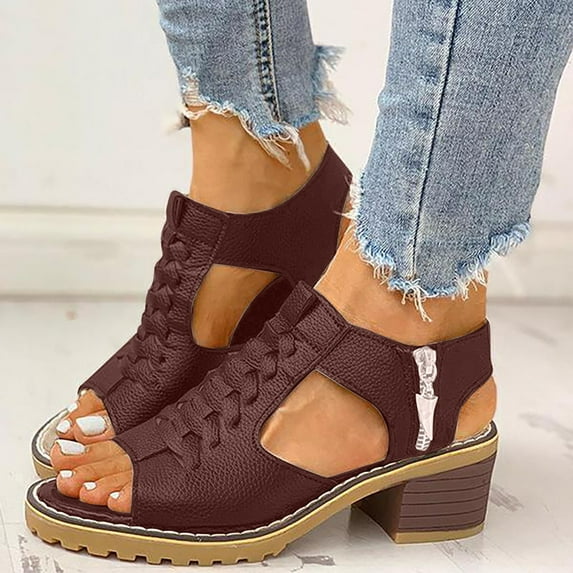 AURIGATE Womens Open Toe Heel Sandal,Fashion Buckle Strap Chunky High Heel Sandals Faux Suede Cutout Party Dress Booties