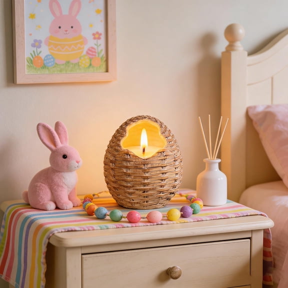 AURIGATE Woven Easter Egg Candle Holder, Rustic Rattan Tealight Lantern for Spring Tabletop Decor & Holiday Party