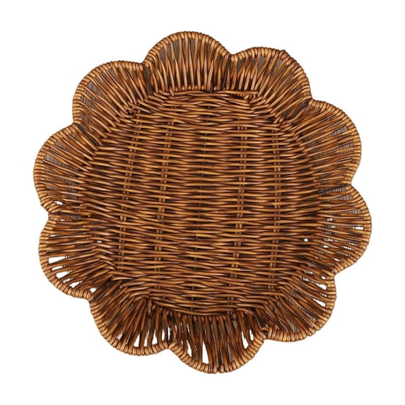AURIGATE Woven Plastic Flower Shape Basket Tray, 11.02in Rattan-Style Storage Basket Heat Insulation Placemat for Dining Table Kitchen Home Decor