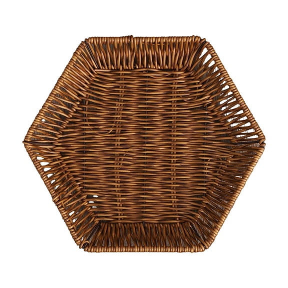 AURIGATE Woven Plastic Serving Basket, 9.45in Rattan-Style Shallow Storage Basket Tray for Kitchen Dining Home Decor