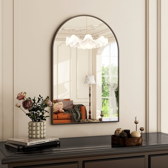 AUROMIR 16"x24" Arched Bathroom Mirror Vanity Wall Mounted Mirror, Black