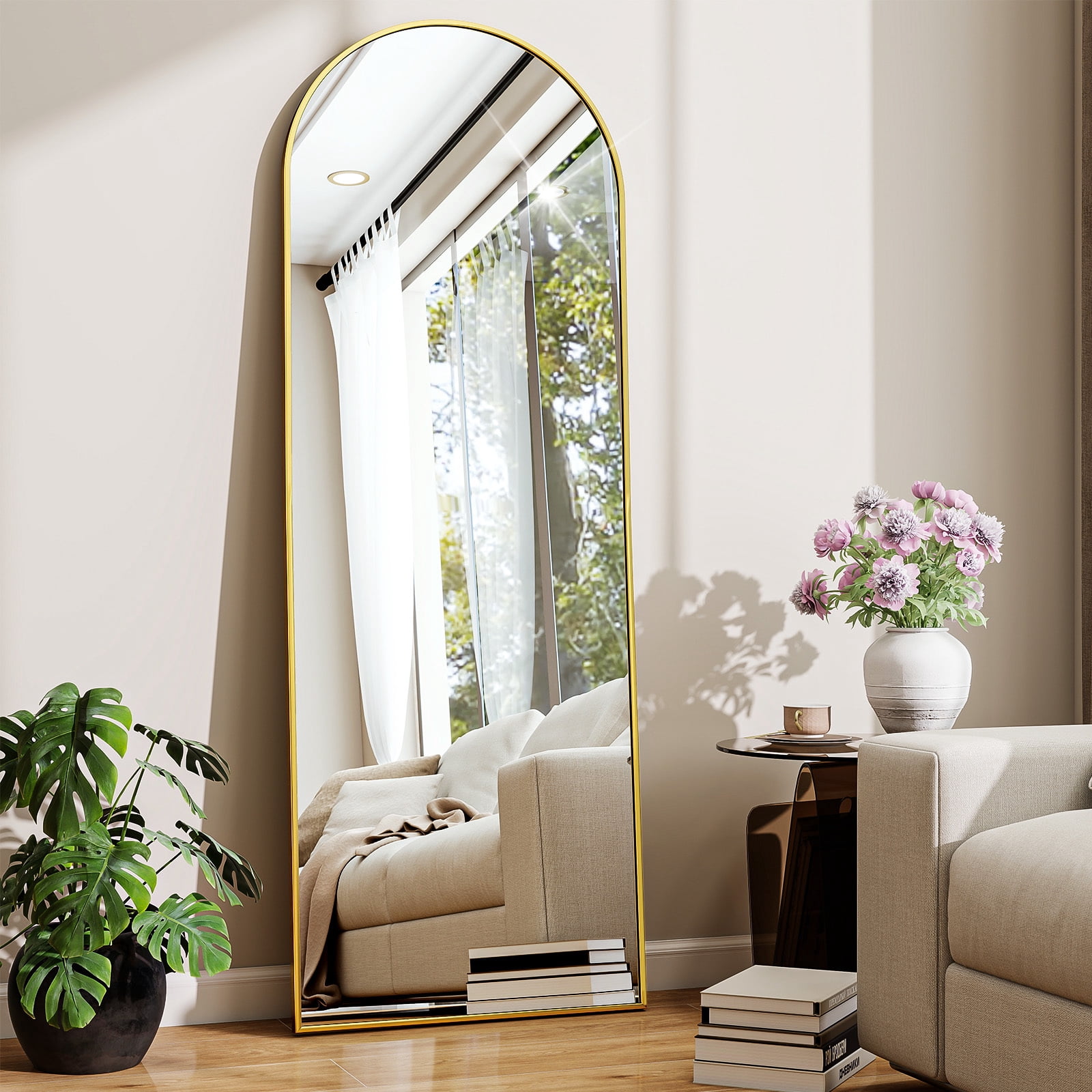 AUROMIR 16"x59" Arched Full Length Mirror Full Body Floor Mirror, Gold