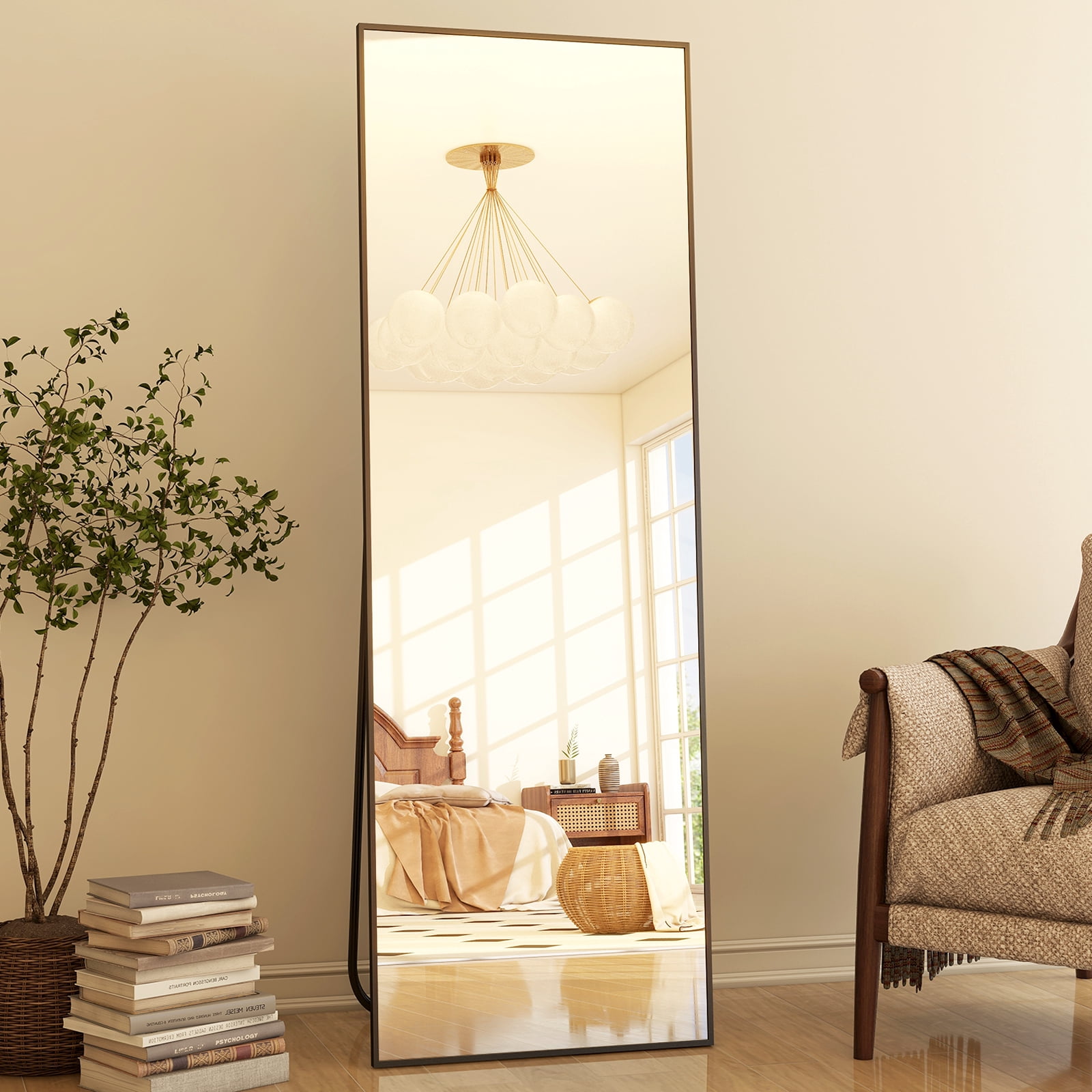 AUROMIR 16"x59" Full Length Rectangle Mirror Full Body Free Standing Floor Mirror, Black