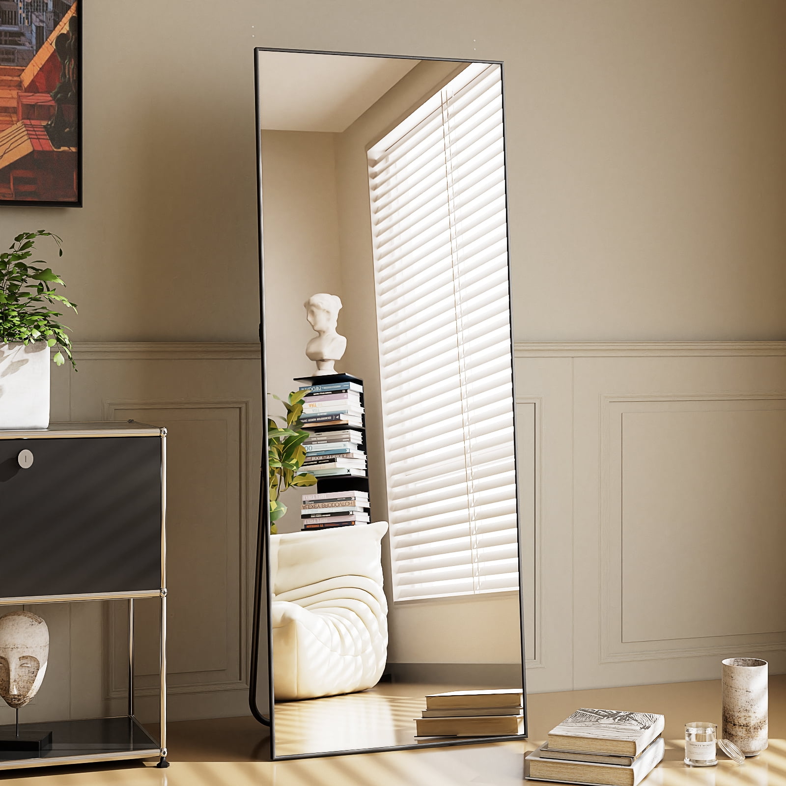 AUROMIR 16"x59" Rectangle Full Length Mirror Full Body Floor Mirror, Black