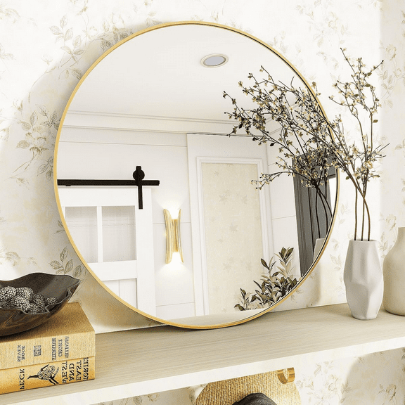 AUROMIR 20" Round Wall Mirror Bathroom Vanity Mirror Aluminum Alloy Frame,Glod