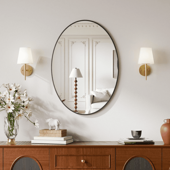 AUROMIR 20"x28" Bathroom Mirror Oval Mirror Wall-Mounted Vanity Mirror,Black
