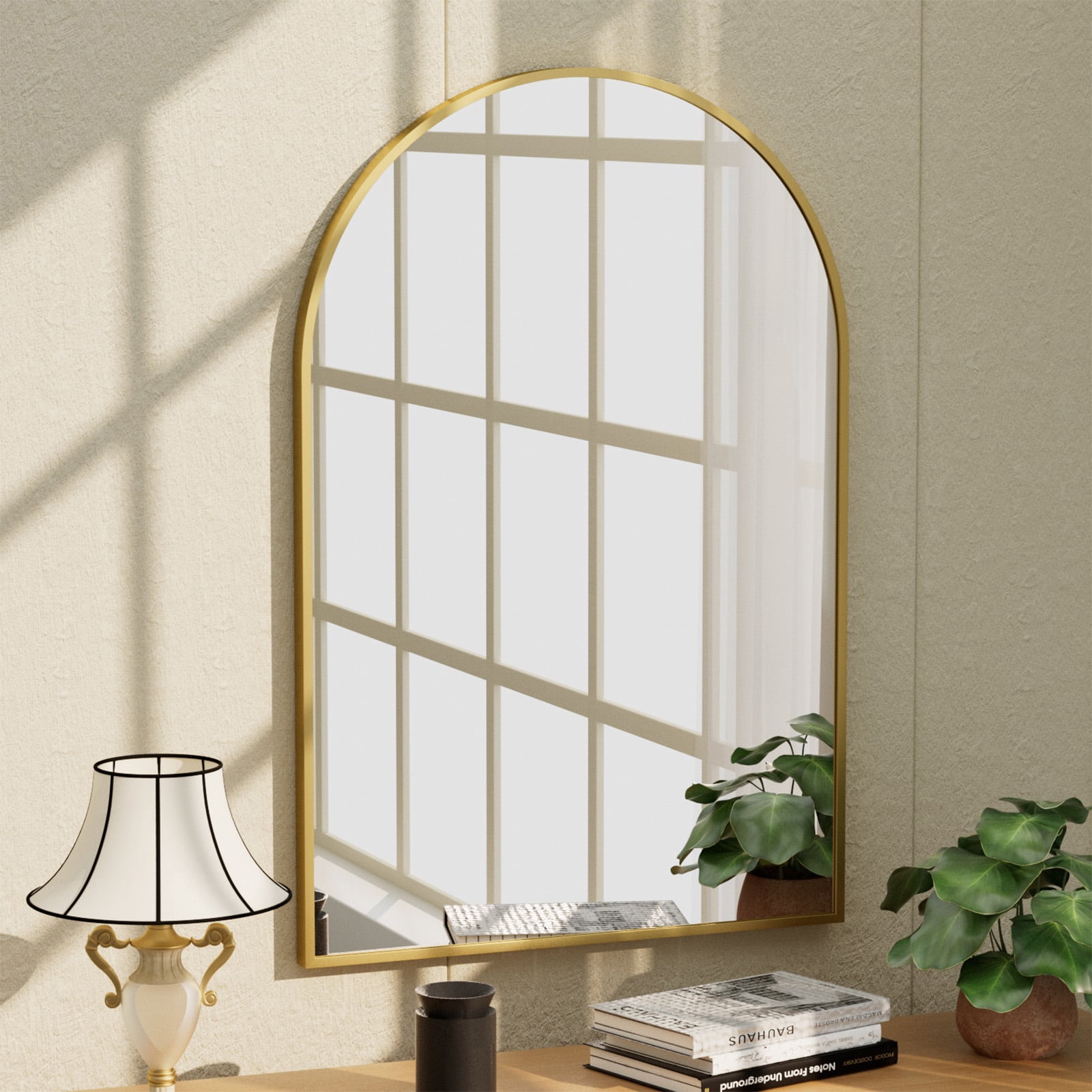 AUROMIR 20"x30" Arched Wall Mounted Bathroom Mirror Arched Vanity Mirror, Gold