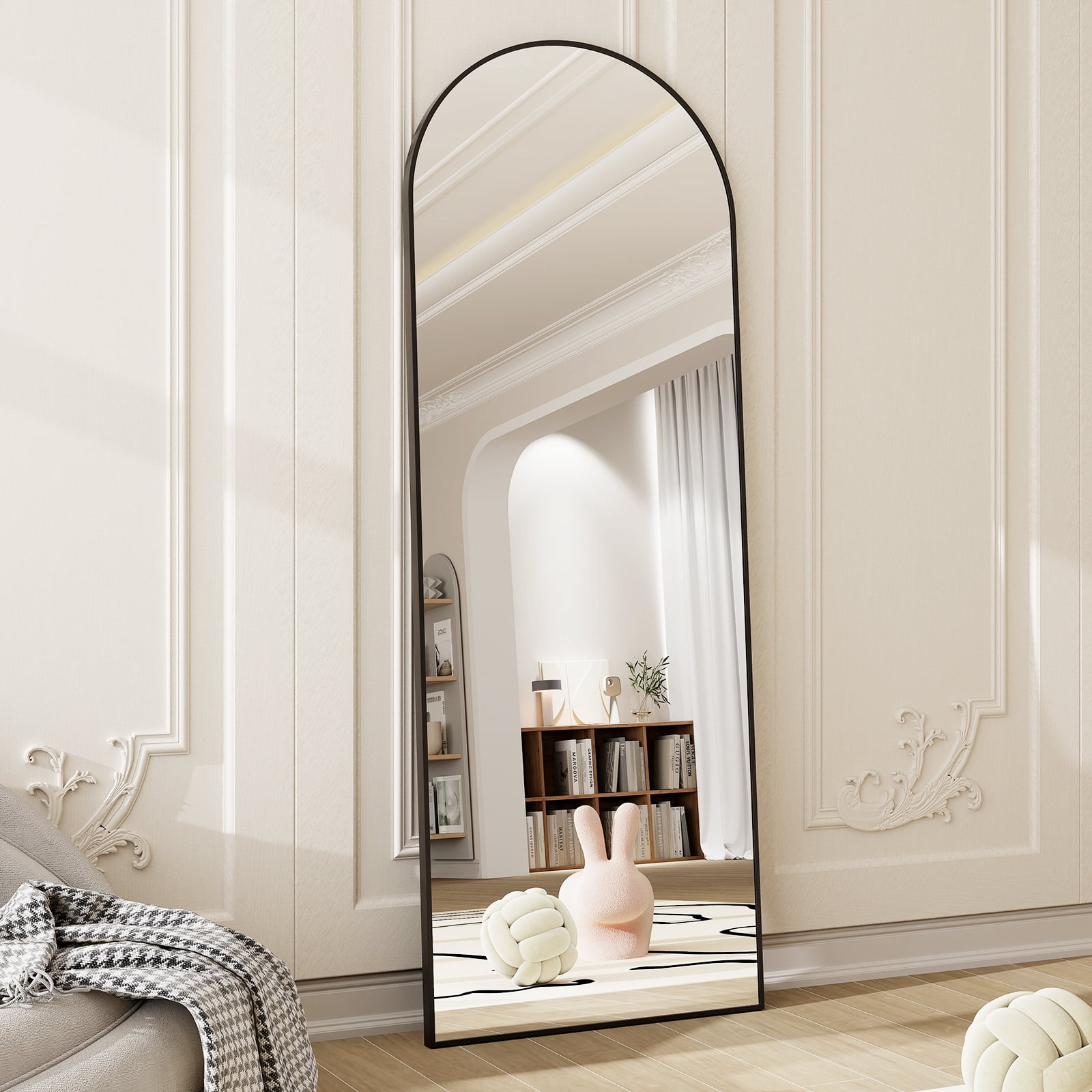 AUROMIR 21"x64" Arched Full Length Mirror Full Body Free Standing Floor Mirror, Black
