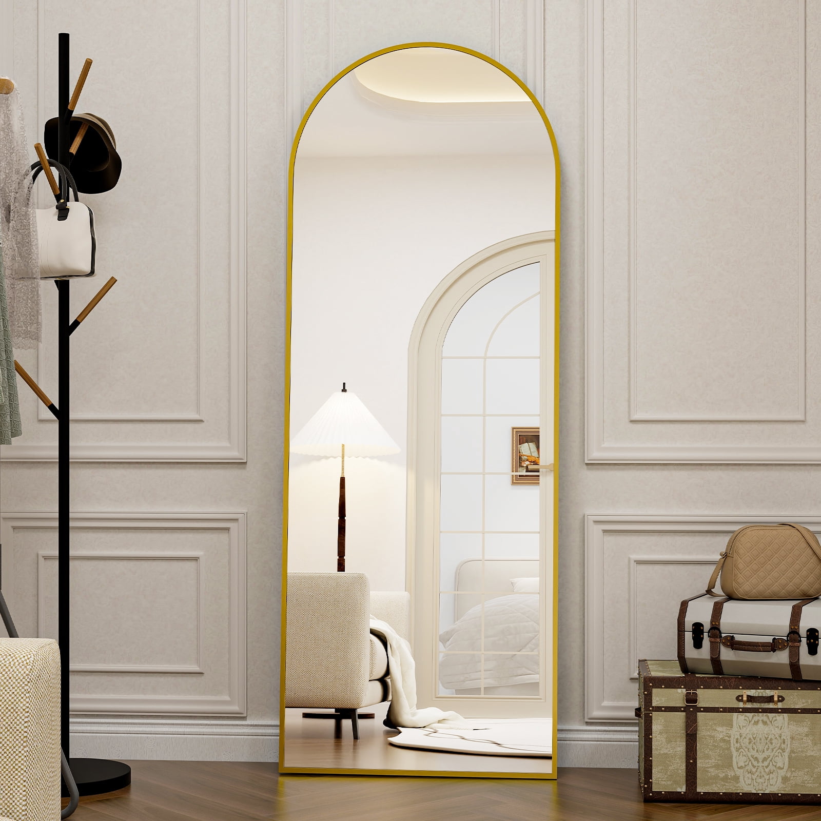 AUROMIR 21"x64" Arched Full Length Mirror Full Body Free Standing Floor Mirror, Gold