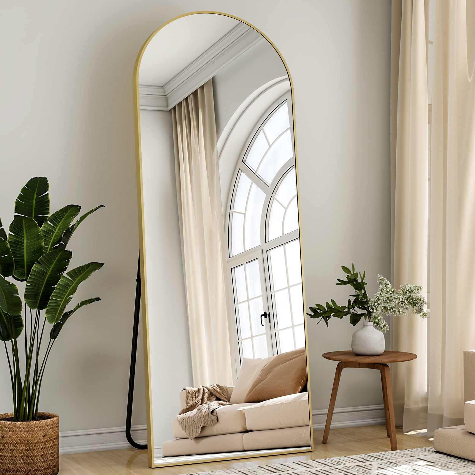 AUROMIR 21"x64" Arched Full Length Mirror Standing Floor Mirror, Gold