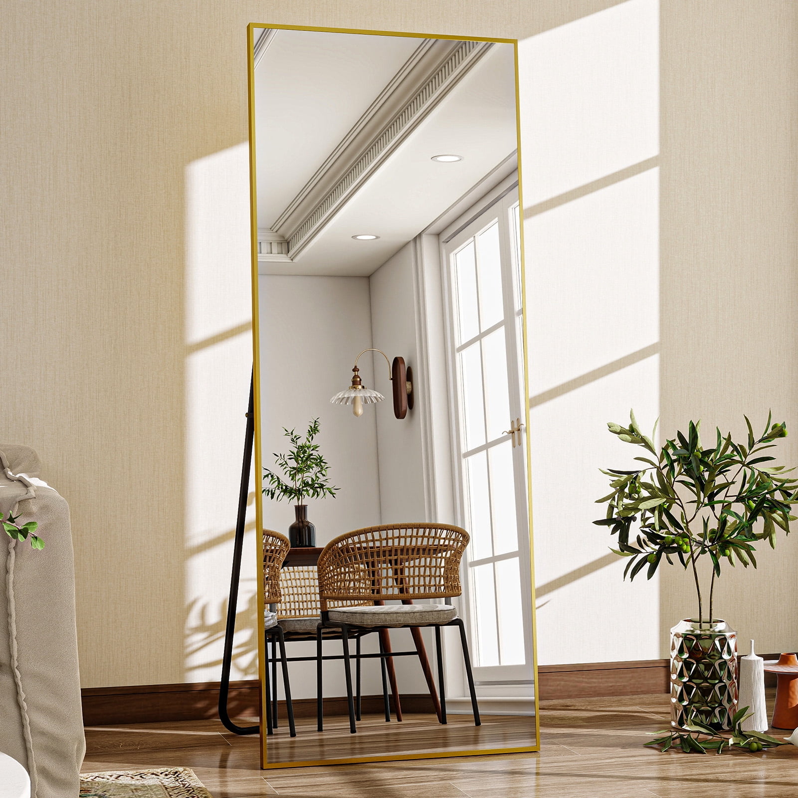 AUROMIR 21"x64" Rectangular Full Length Mirror Floor Mirror Full Body Standing Mirror, Gold