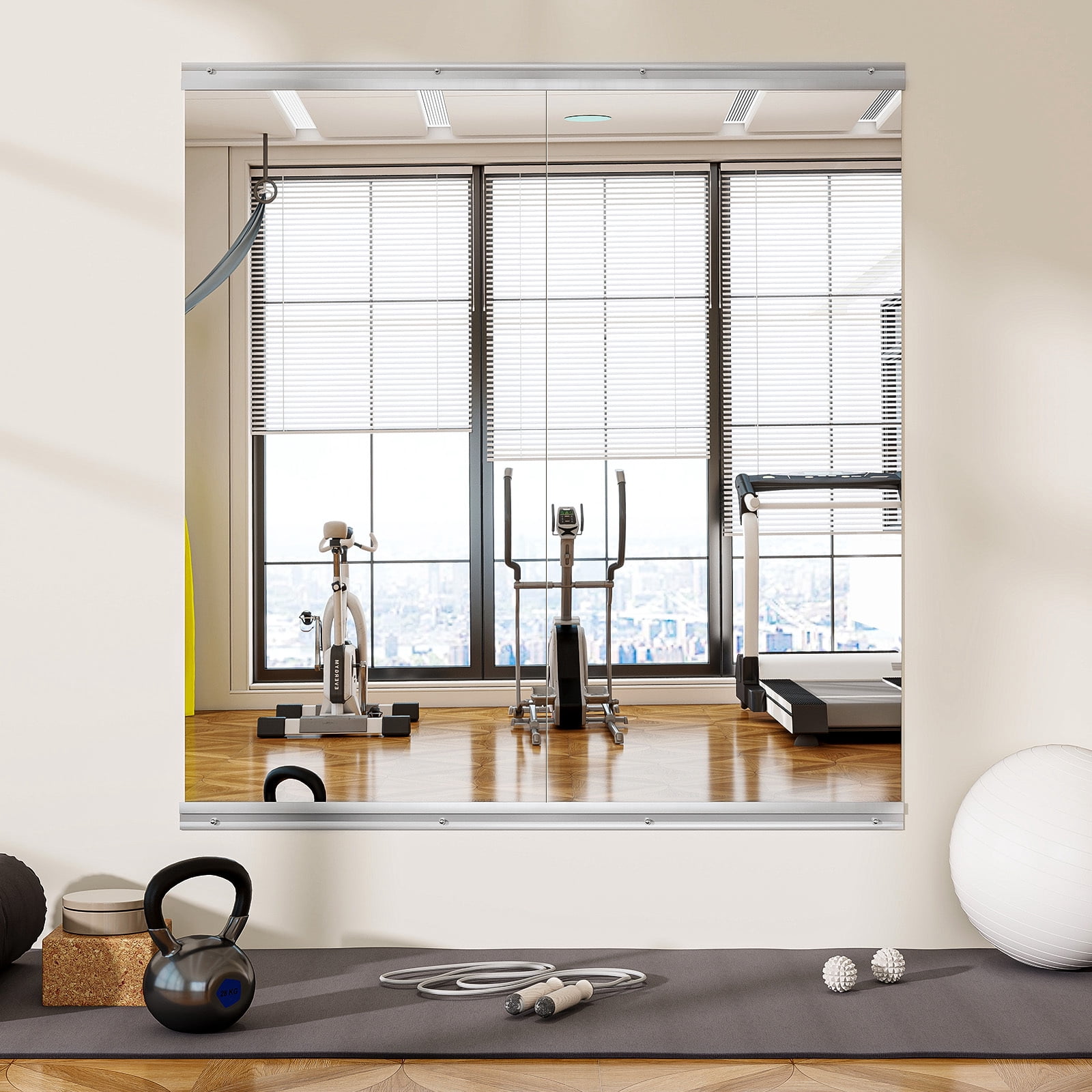 AUROMIR 24"x 48"-2PCS Home Gym Wall Mirror Frameless Tempered Glass Full Length Yoga Mirror