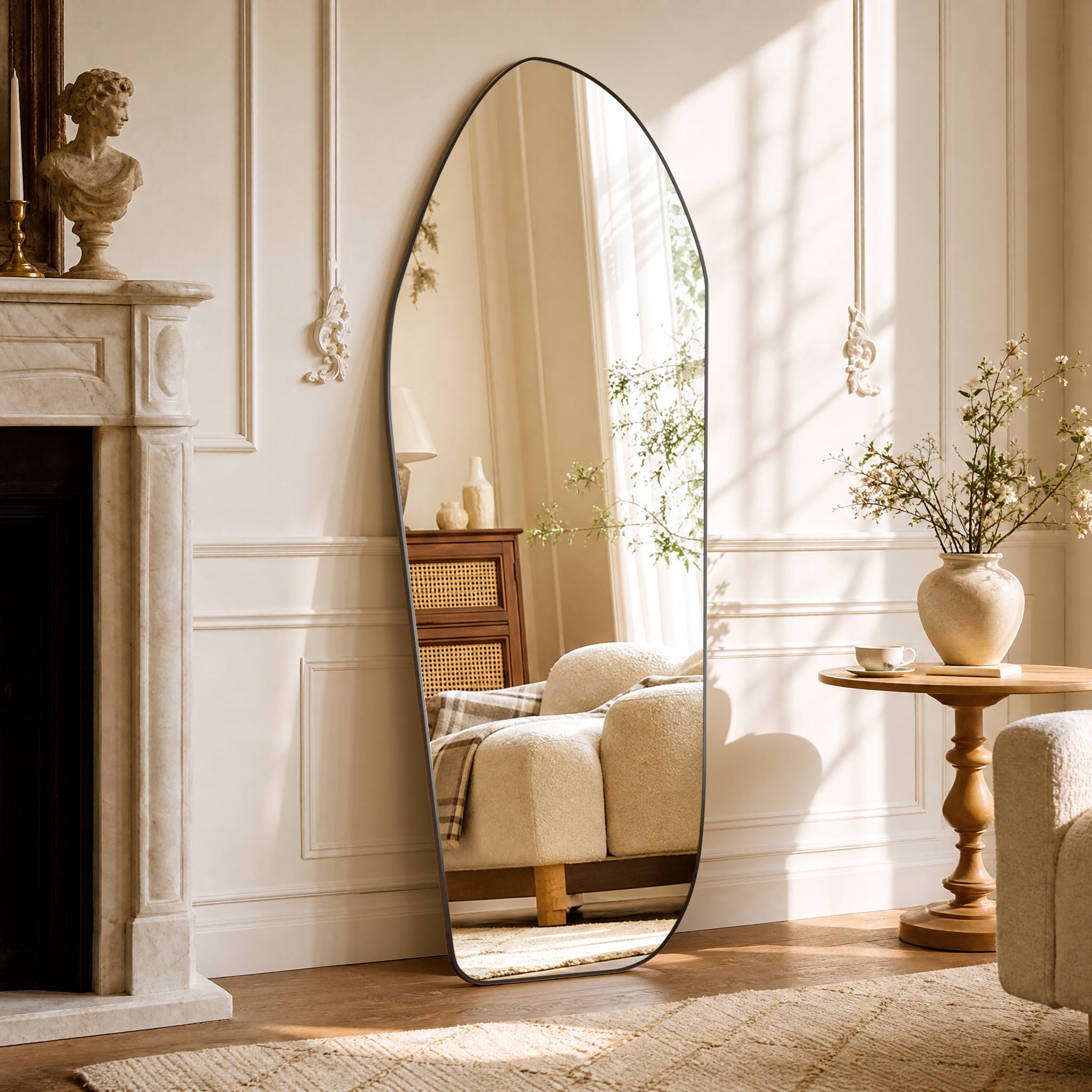 AUROMIR 24"x 67" Full length Irregular Mirror with Alumnium Frame Floor Mirror, Black
