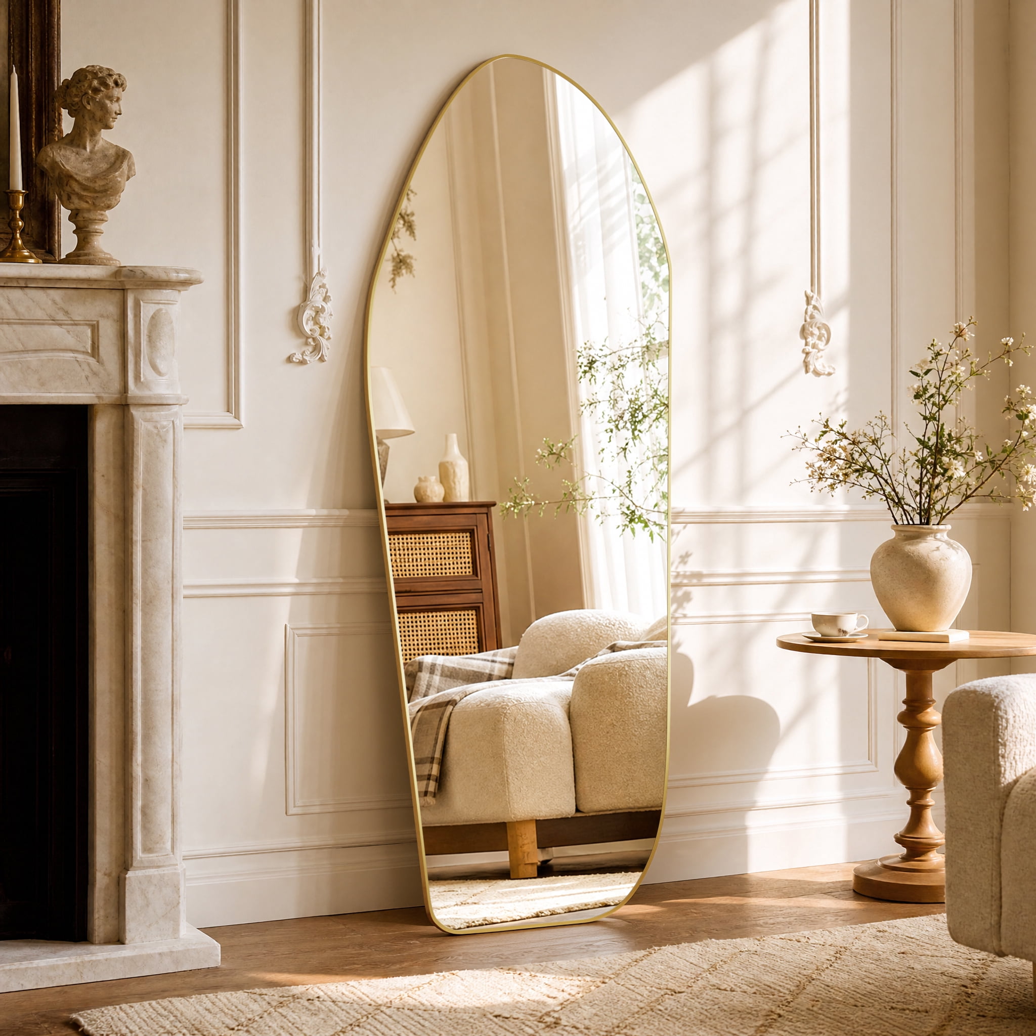 AUROMIR 24"x 67" Full length Irregular Mirror with Alumnium Frame Floor Mirror, Gold