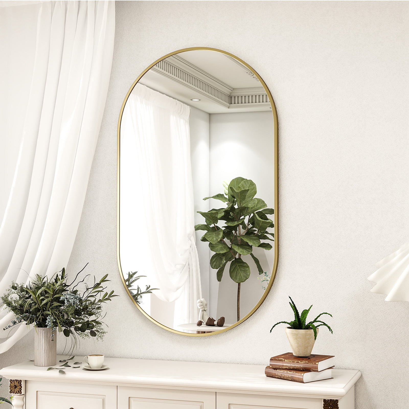 AUROMIR 24"x36" Bathroom Oval Mirror Wall-Mounted Vanity Mirror Aluminum Alloy Frame,Glod