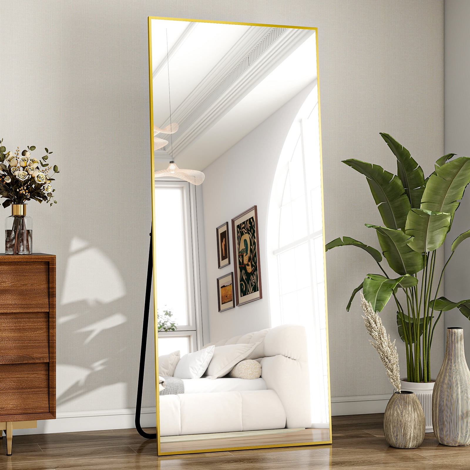 AUROMIR 24"x65" Rectangular Full Length Mirror Floor Mirror Full Body Standing Mirror, Gold
