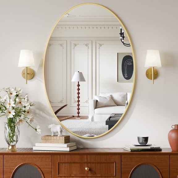 AUROMIR 26"x38" Bathroom Mirror Oval Mirror Wall-Mounted Vanity Mirror,Gold