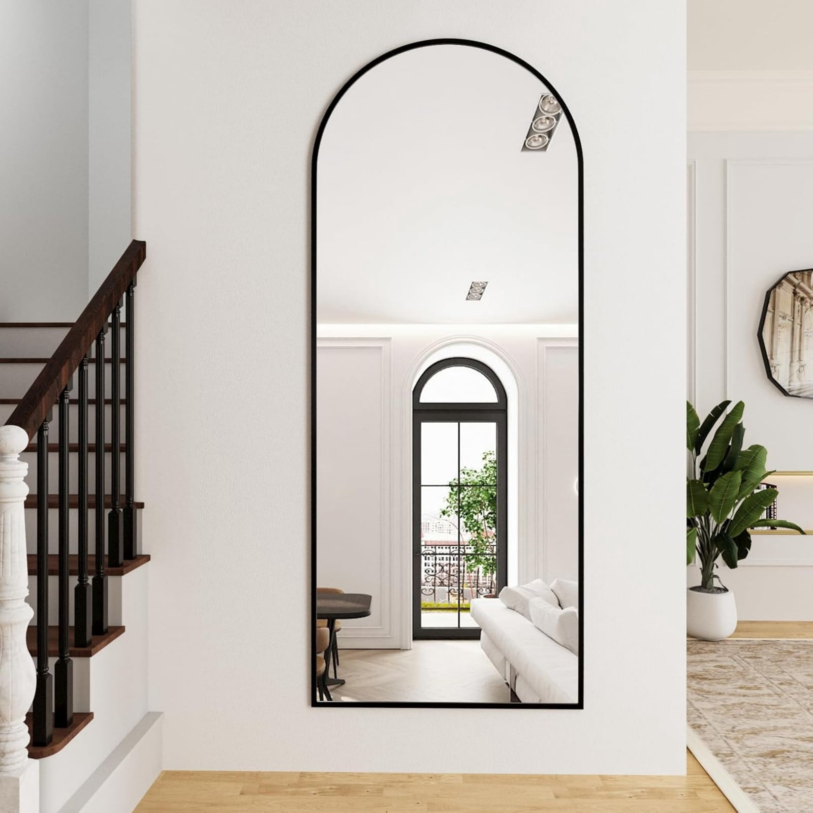 AUROMIR 26"x71" Arched Full Length Mirror Free Standing Full Body Floor Mirror, Black