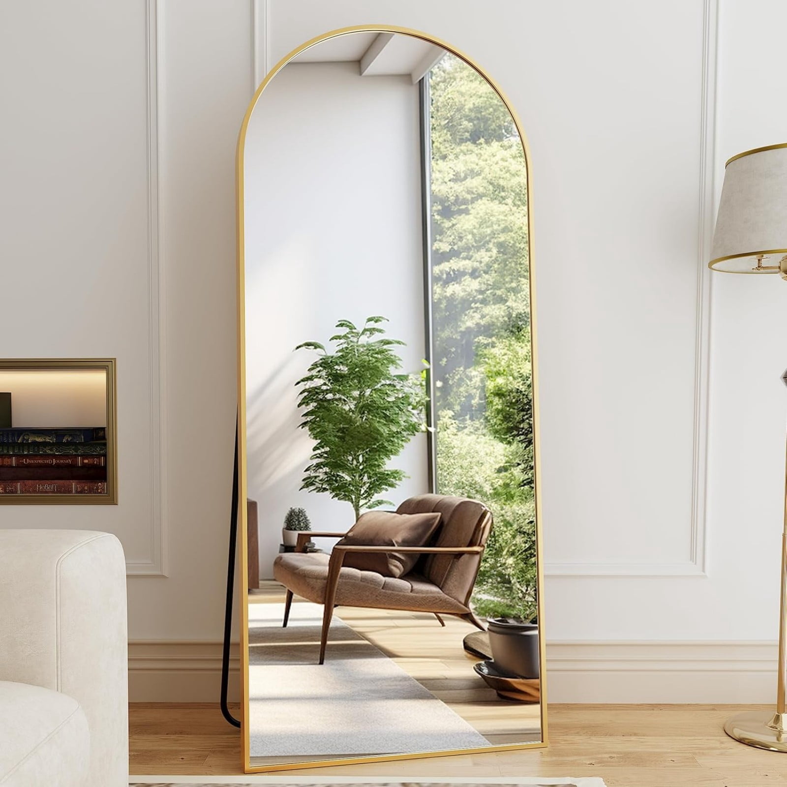 AUROMIR 26"x71" Arched Full Length Mirror Free Standing Full Body Floor Mirror, Gold