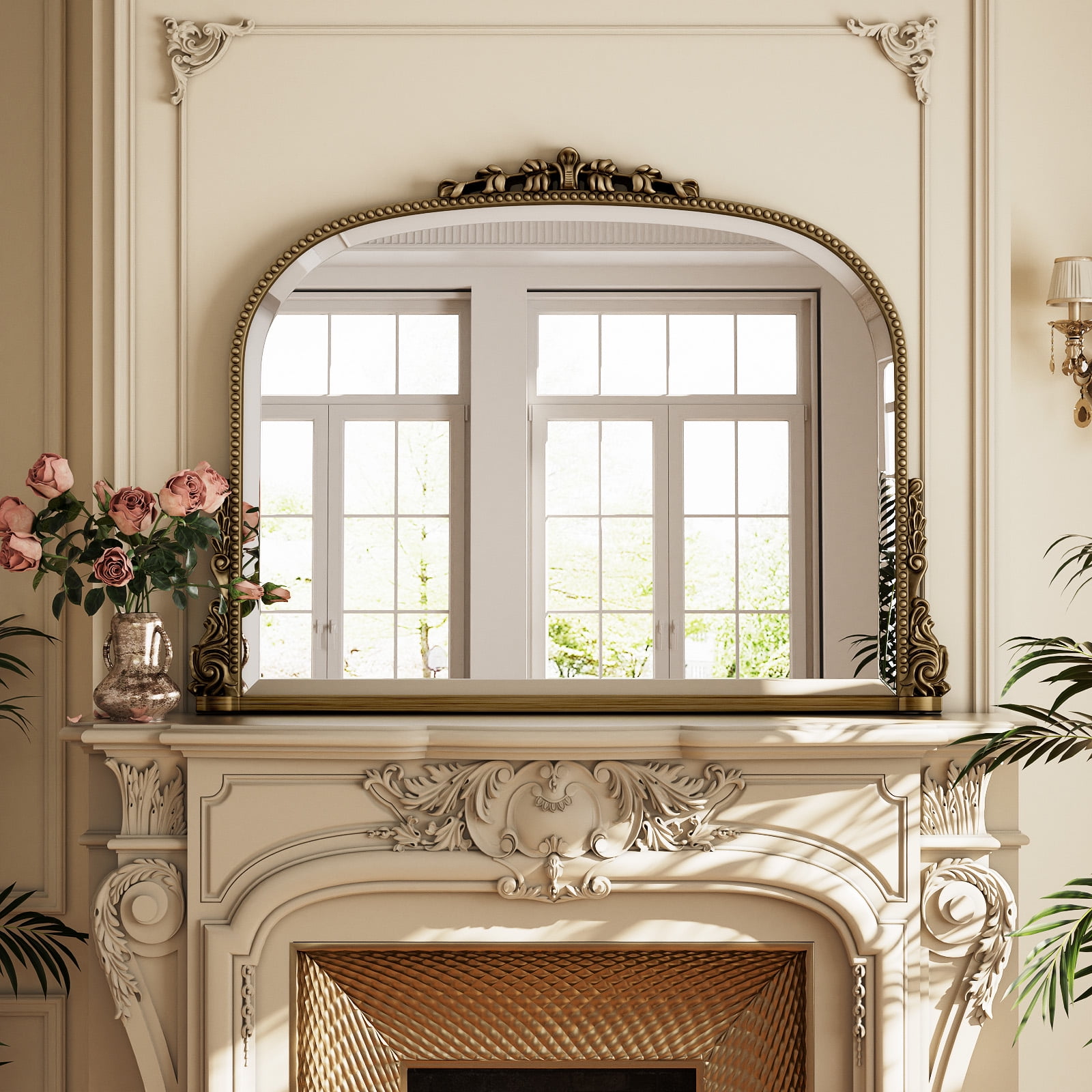 AUROMIR 27"x36" Antique Bathroom Arched Mirror Traditional Baroque Wall Vintage Mirror,Antique Bronze