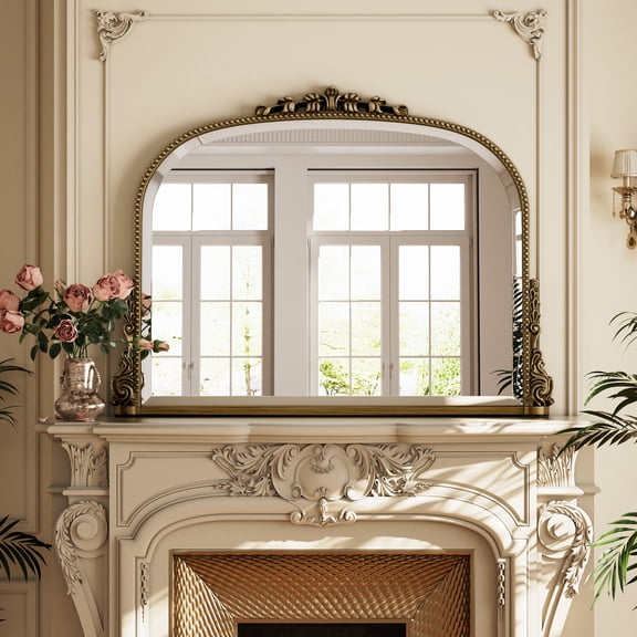AUROMIR 27"x36" Antique Bathroom Arched Mirror Traditional Baroque Wall Vintage Mirror,Antique Bronze
