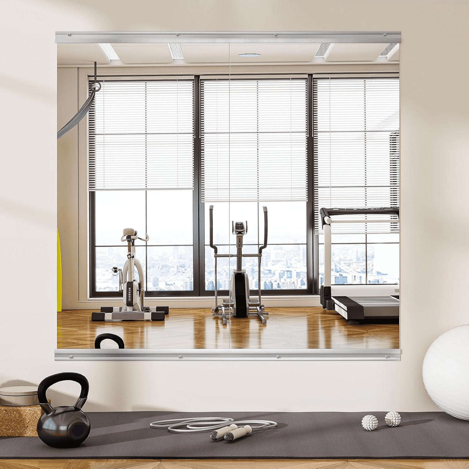 AUROMIR 28"x 55"-2PCS Home Gym Wall Mirror Frameless Tempered Glass Full Length Yoga Mirror