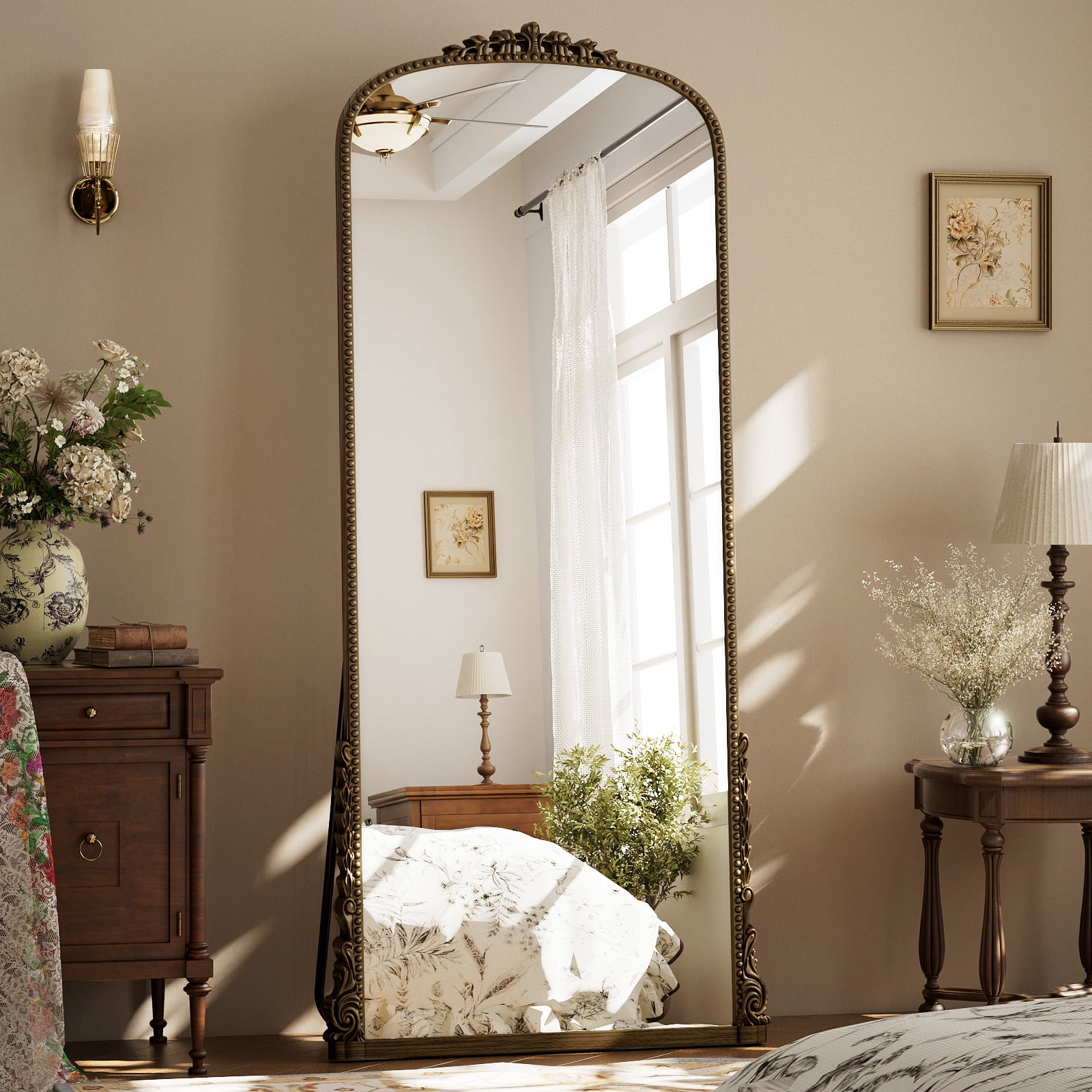 ‌AUROMIR 28"x69" Arched Floor Mirror Vintage Full Length Mirror, Antique Bronze