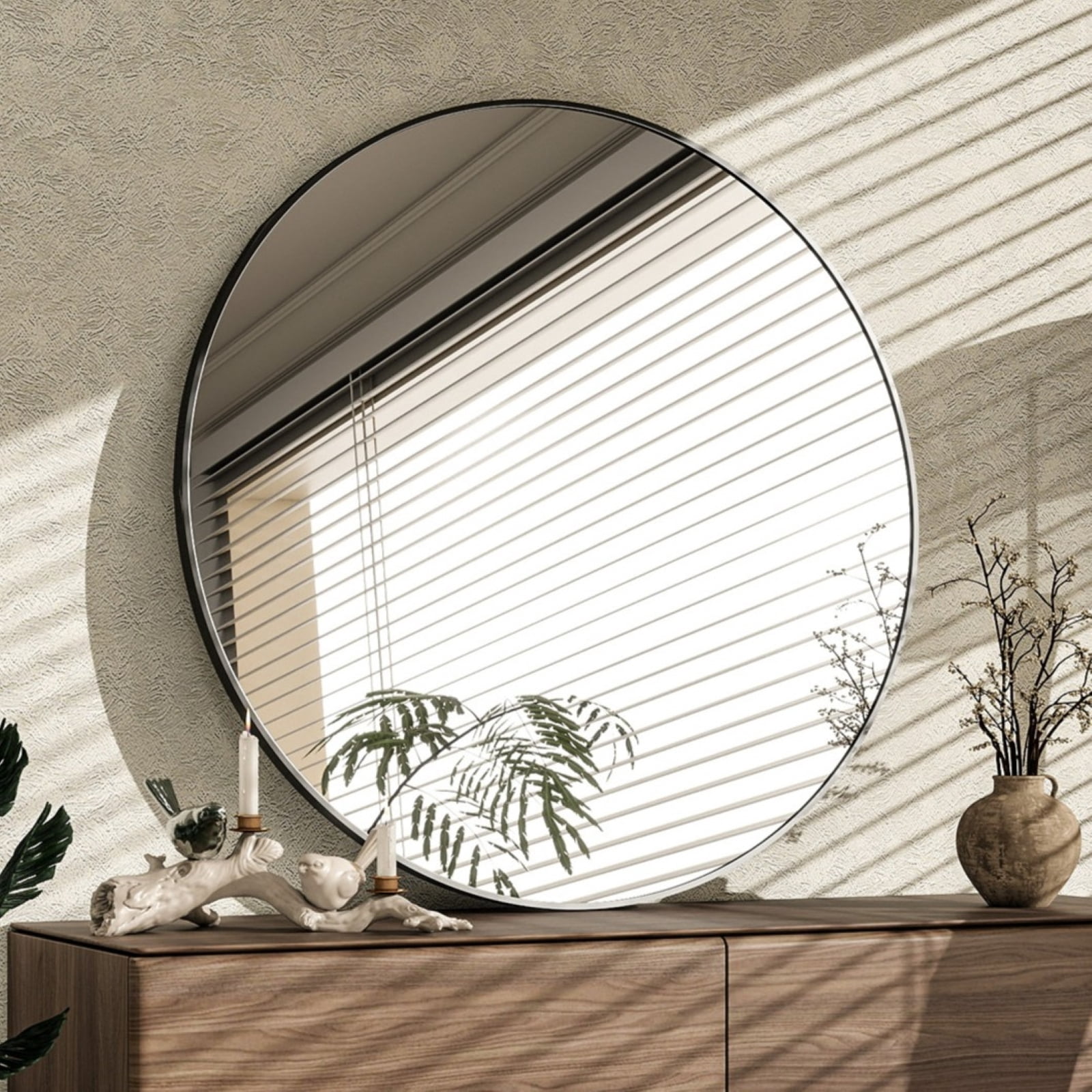 AUROMIR‌ 30" Bathroom Mirror Round Mirror Wall Vanity Mirror with Metal Frame, Black