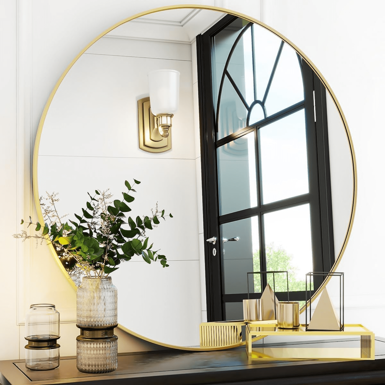 AUROMIR 30" Round Wall Mirror Bathroom Vanity Mirror Aluminum Alloy Frame,Glod