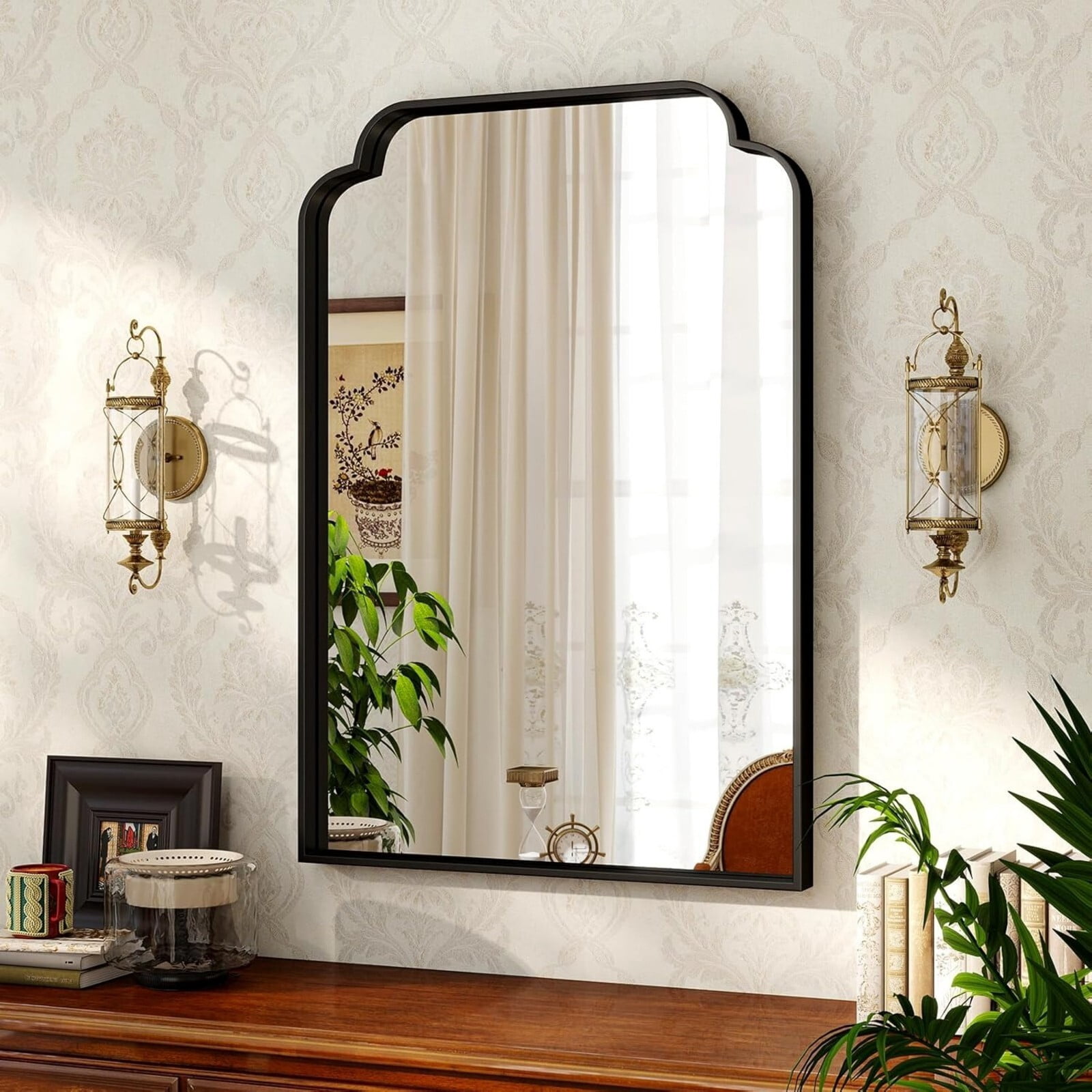 AUROMIR 30"x20" Arched Bathroom Mirror Modern Wall Mounted Mirror with Deep Frame, Black