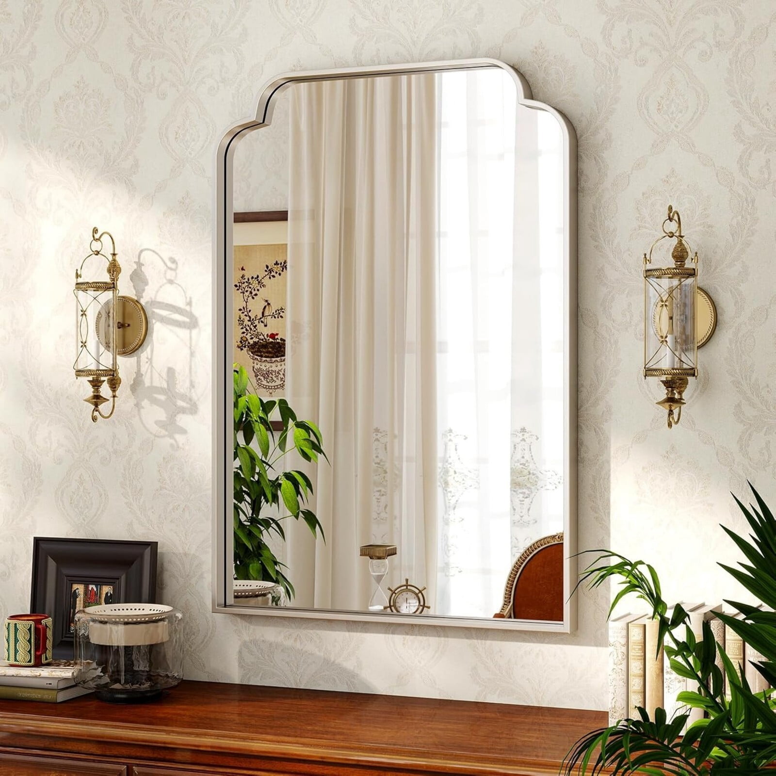 AUROMIR 30"x20" Arched Bathroom Mirror Modern Wall Mounted Mirror with Deep Frame, Silver