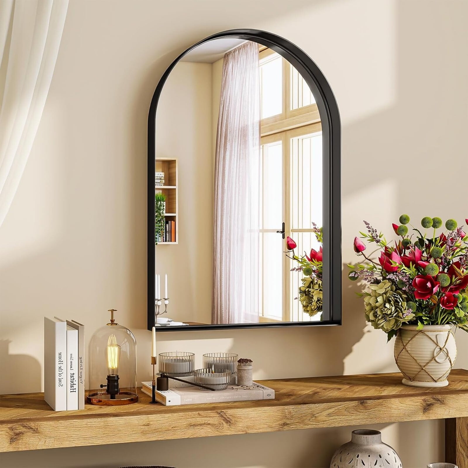 AUROMIR 30"x20" Arched Bathroom Mirror Vanity Wall Mirror With Deep Frame, Black
