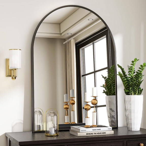 AUROMIR 30"x40" Arched Bathroom Mirror Vanity Wall Mounted Mirror, Black