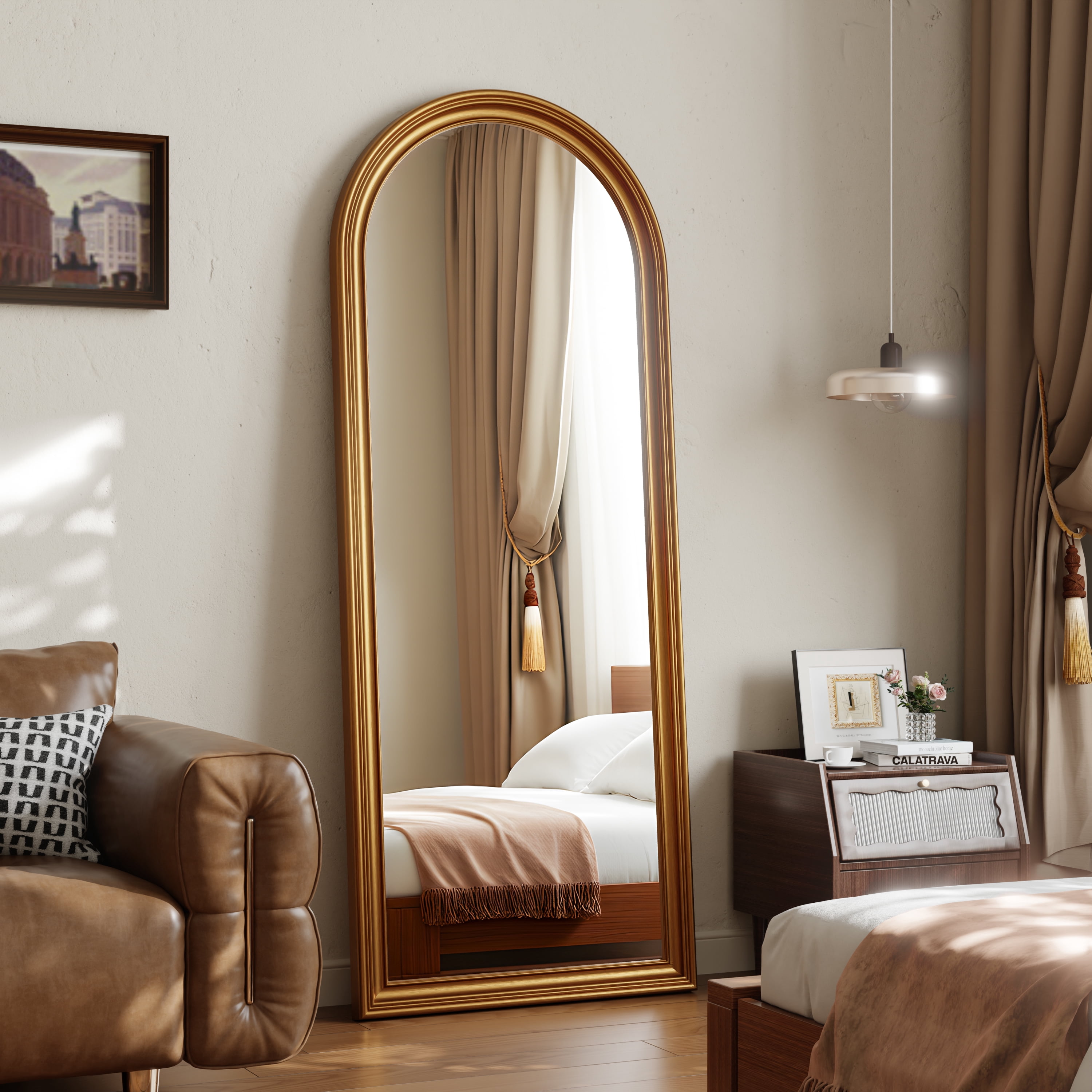 AUROMIR 32"x71" Arched Antique Full Length Mirror Vintage Home Decor Floor Mirror,Antique Gold