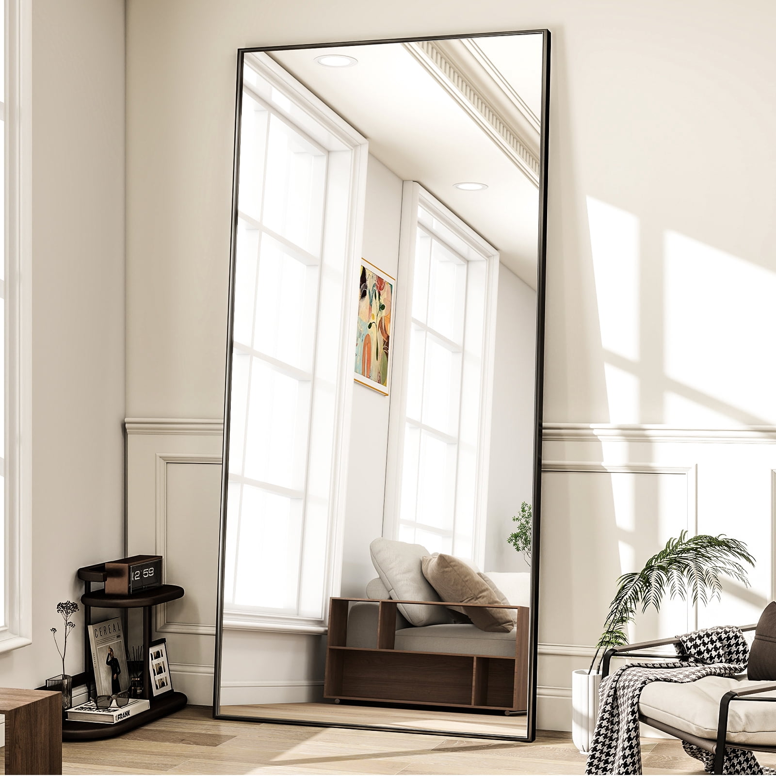 AUROMIR 34"x76" Rectangular Full Length Mirror Full Body Standing Mirror with Metal Frame, Black